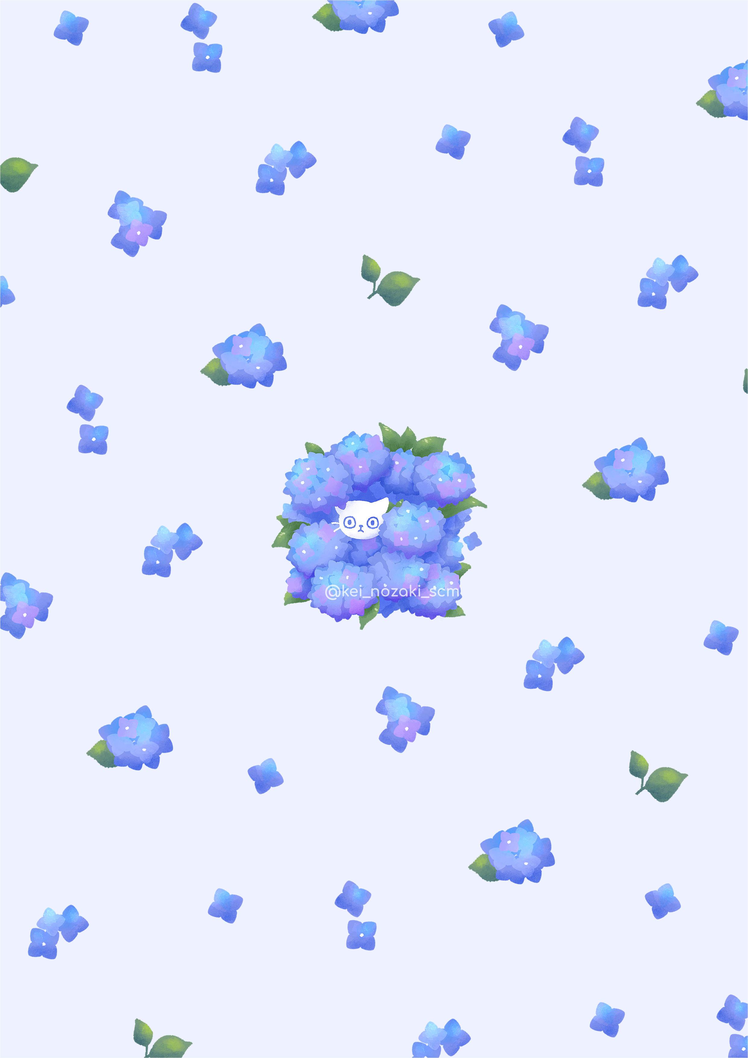 紫陽花からひょっこりねこ