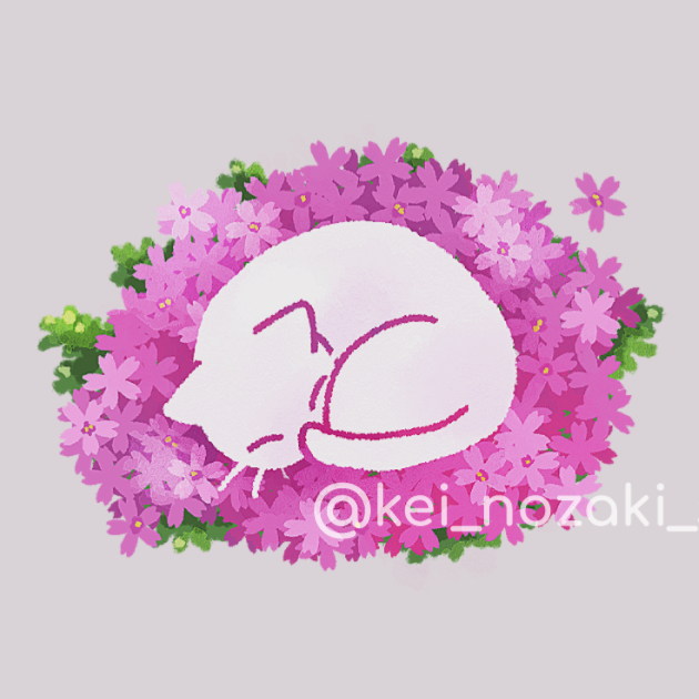 芝桜の上でおひるねこ